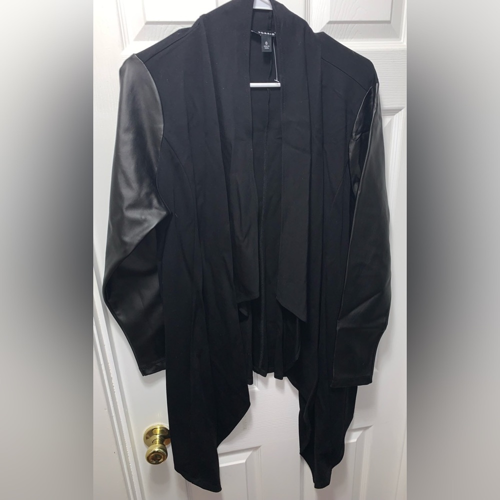 Torrid Faux Leather Sleeve Drape Cardigan